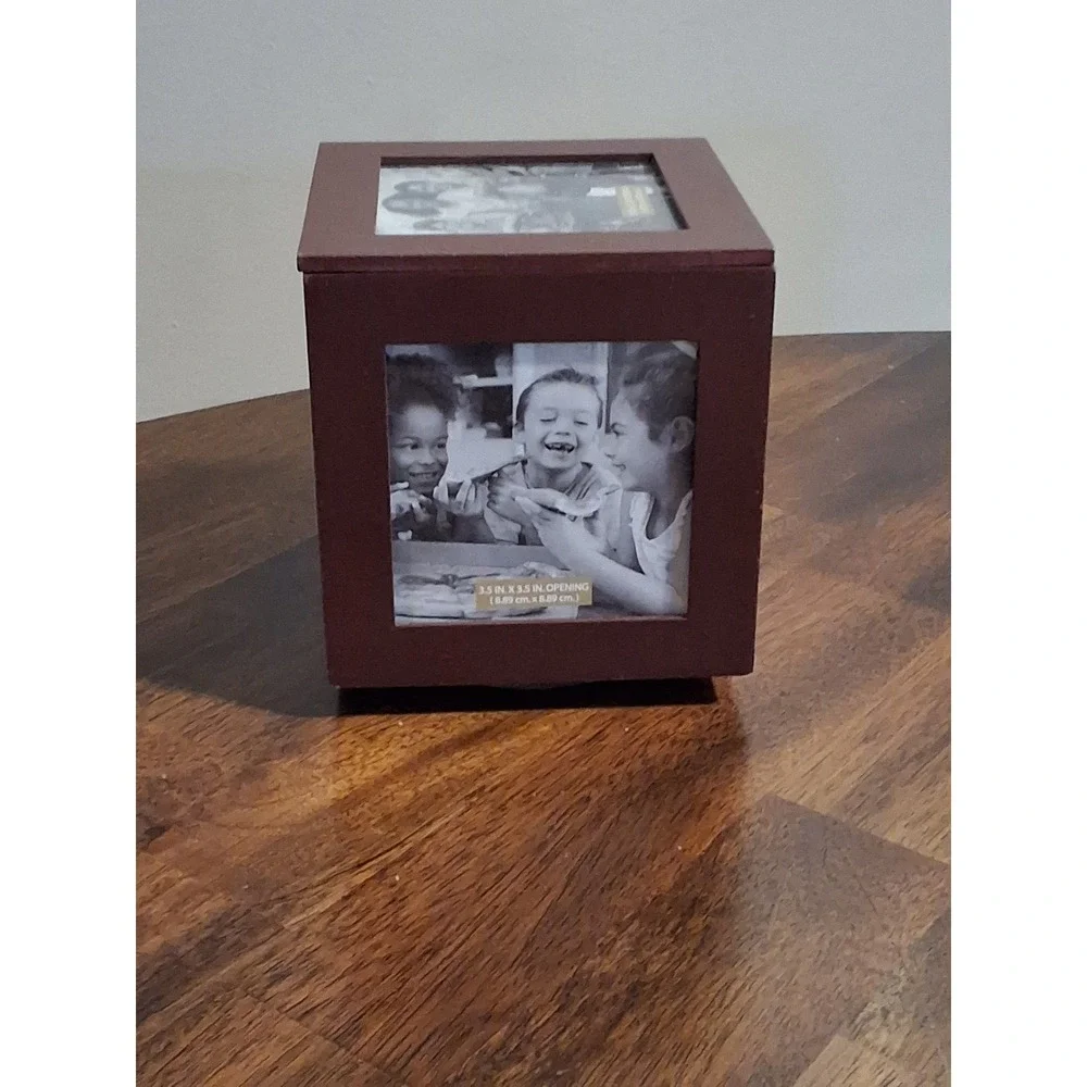 Interiors by Design Revolving Cube Picture Frame Brown Rotating Photo Box